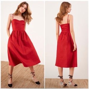 Reformation 100% Linen Olivia Dress in Red Size 8